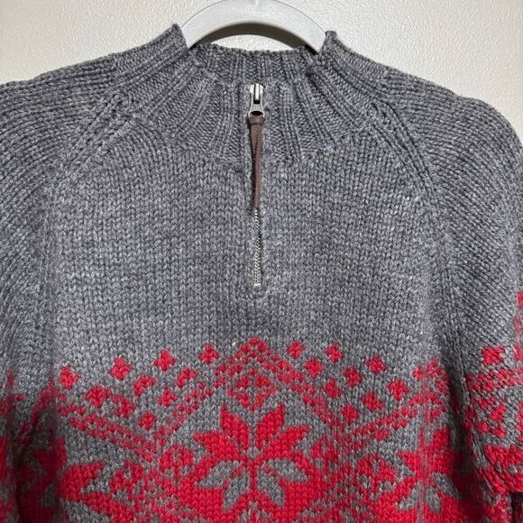J. Crew vintage 100% wool knit 1/4 zip sweater size small gray/red - Picture 3 of 7